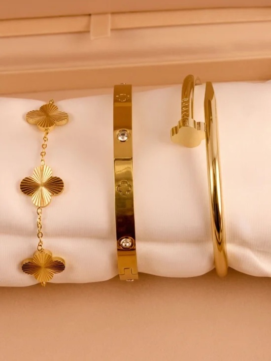 Jewelry - Gold Tone Women's Bracelet Set plated 3pc Elegant Layered Stack jewelry  new